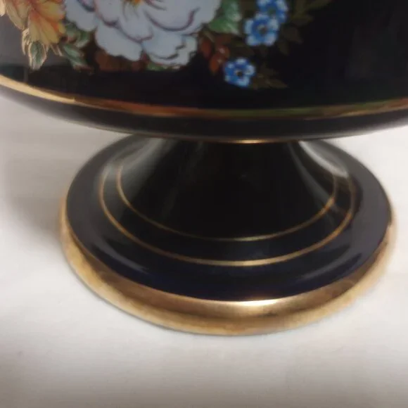 Spyropoulos Cobalt Blue 24k Gold Lidded Candy Dish 9.5" tall